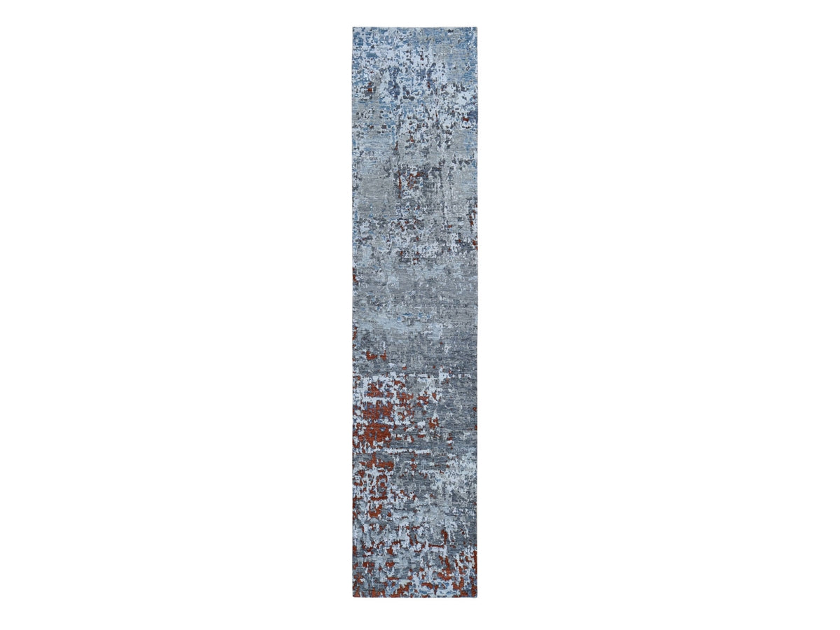 Modern / Contemporary hand-knotted wool/silk runner in Gray, 2'5" x 12' — SKU O059043