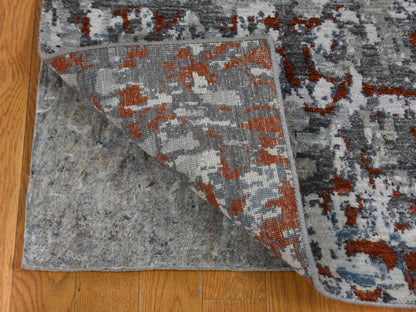 Grey 2'5" x 12'0" Modern / Contemporary Hand knotted Wool/Silk Rug - Sku: O059043