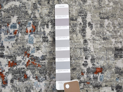 Grey 2'5" x 12'0" Modern / Contemporary Hand knotted Wool/Silk Rug - Sku: O059043