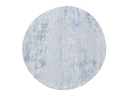 Grey 7'10" x 7'10" Modern / Contemporary Hand knotted Wool/Silk Rug - Sku: O059053