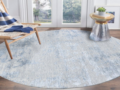 Grey 7'10" x 7'10" Modern / Contemporary Hand knotted Wool/Silk Rug - Sku: O059053