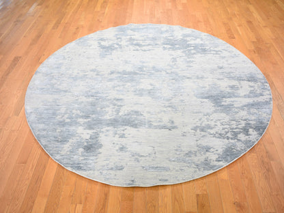 Grey 7'10" x 7'10" Modern / Contemporary Hand knotted Wool/Silk Rug - Sku: O059053