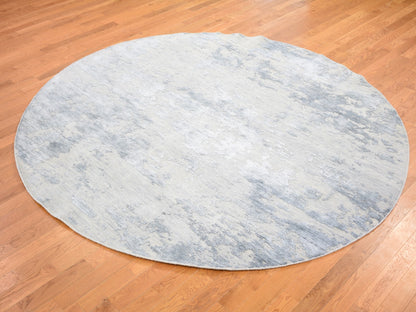 Grey 7'10" x 7'10" Modern / Contemporary Hand knotted Wool/Silk Rug - Sku: O059053