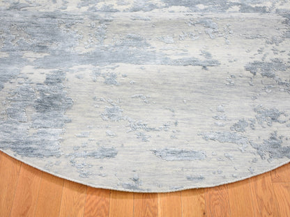 Grey 7'10" x 7'10" Modern / Contemporary Hand knotted Wool/Silk Rug - Sku: O059053