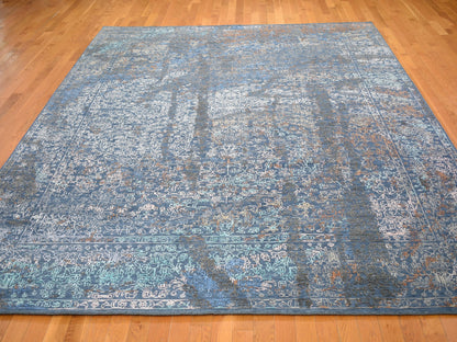 Blue 9'0" x 12'0" Modern and Contemporary Hand knotted Wool/Silk Rug - Sku: O059057