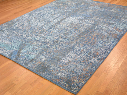 Blue 9'0" x 12'0" Modern and Contemporary Hand knotted Wool/Silk Rug - Sku: O059057