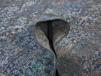 Blue 9'0" x 12'0" Modern and Contemporary Hand knotted Wool/Silk Rug - Sku: O059057