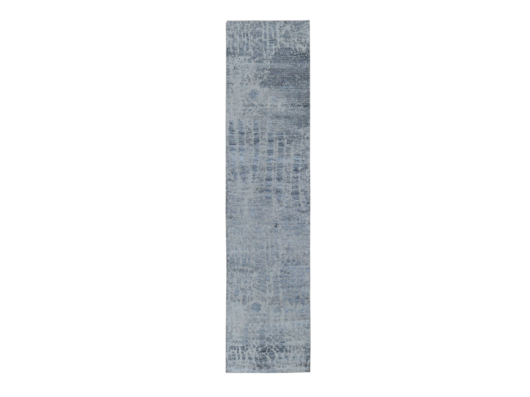Gray 2'5" x 10'1" Modern / Contemporary Hand knotted Wool/Silk Rug - Sku: O059080