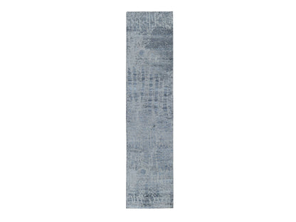 Grey 2'5" x 10'1" Modern / Contemporary Hand knotted Wool/Silk Rug - Sku: O059080