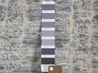Grey 2'5" x 10'1" Modern / Contemporary Hand knotted Wool/Silk Rug - Sku: O059080