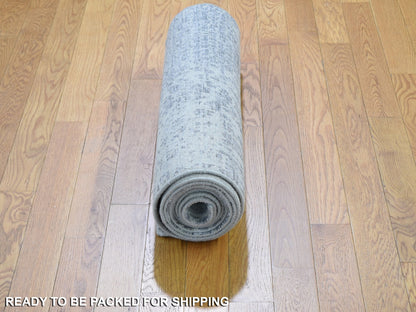Grey 2'5" x 10'1" Modern / Contemporary Hand knotted Wool/Silk Rug - Sku: O059080