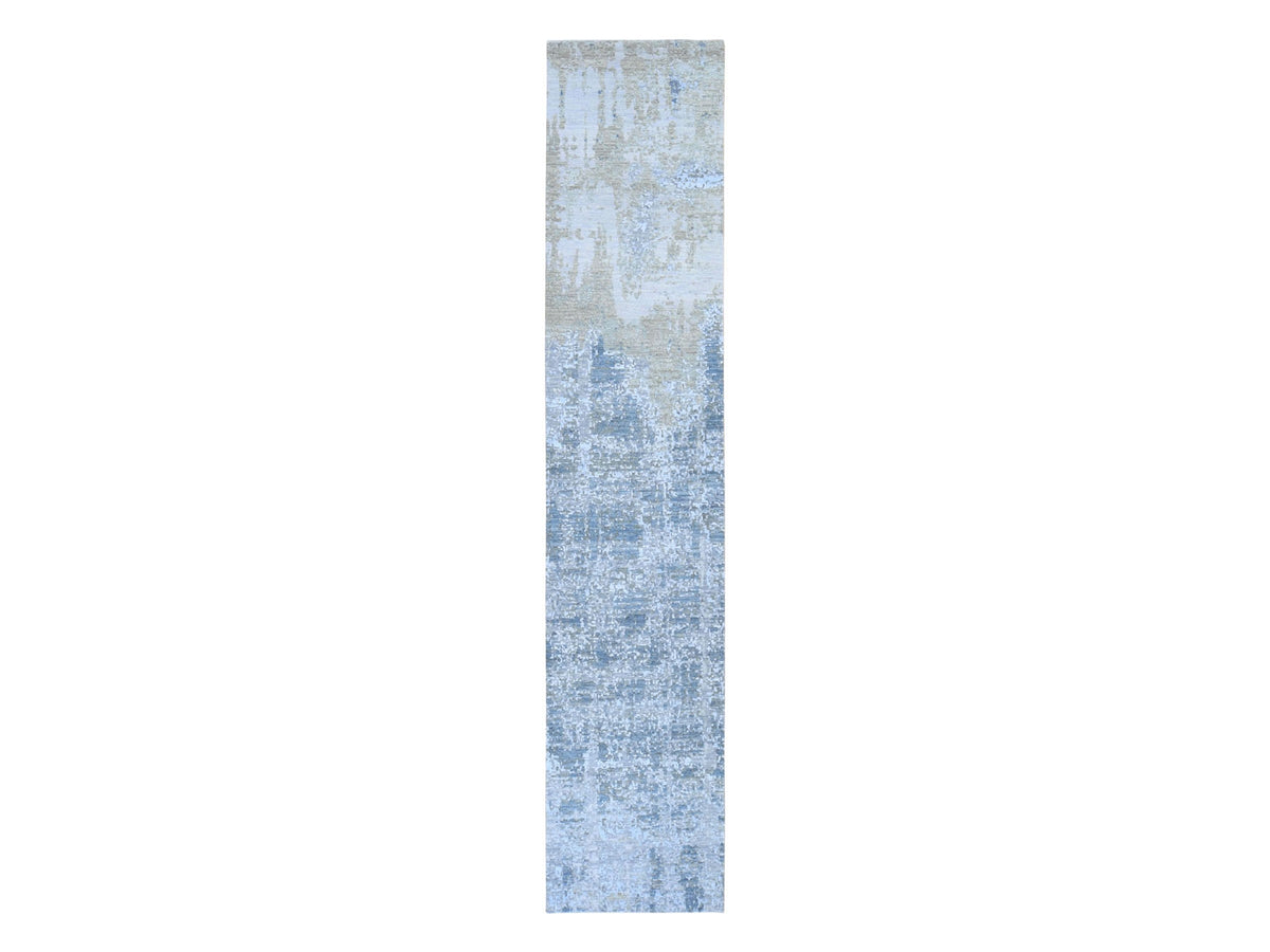 Modern / Contemporary hand-knotted wool/silk runner in Gray, 2'6" x 12'4" — SKU O059113