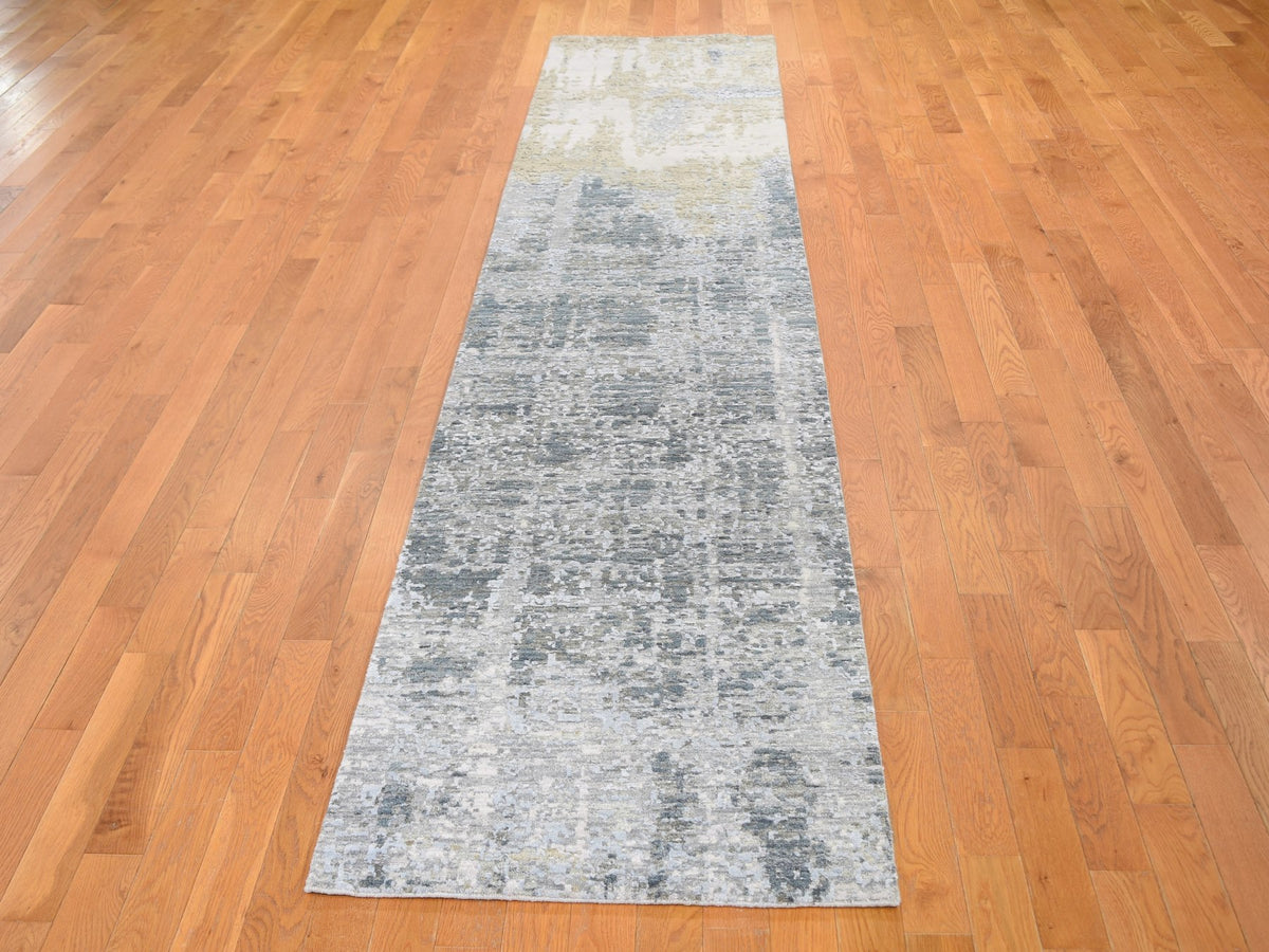 Modern / Contemporary hand-knotted wool/silk runner in Gray, 2'6" x 12'4" — SKU O059113 (view 2)
