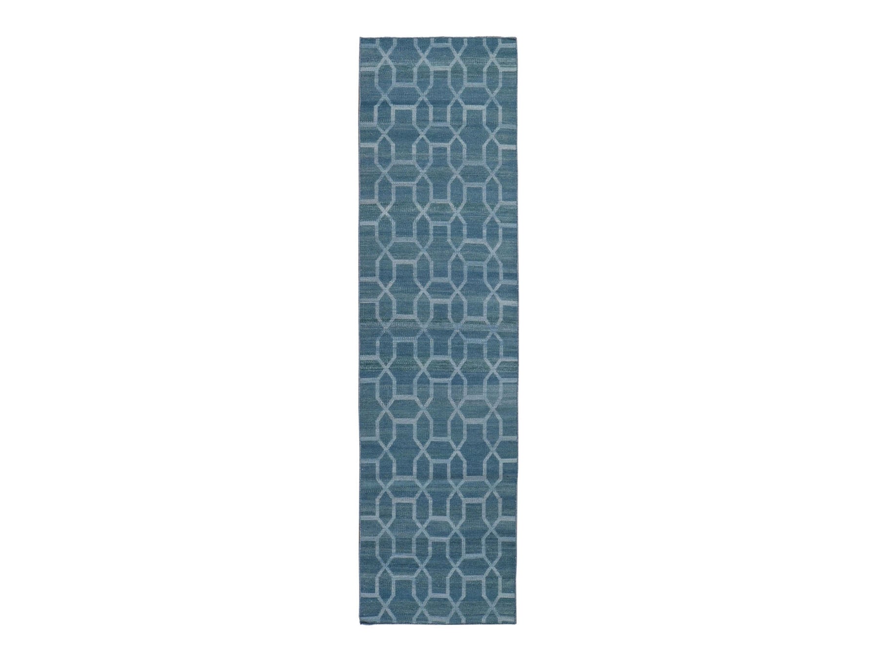 Kilim Flat-Weave hand-knotted wool runner in Blue, 2'7" x 9'8" — SKU O059118