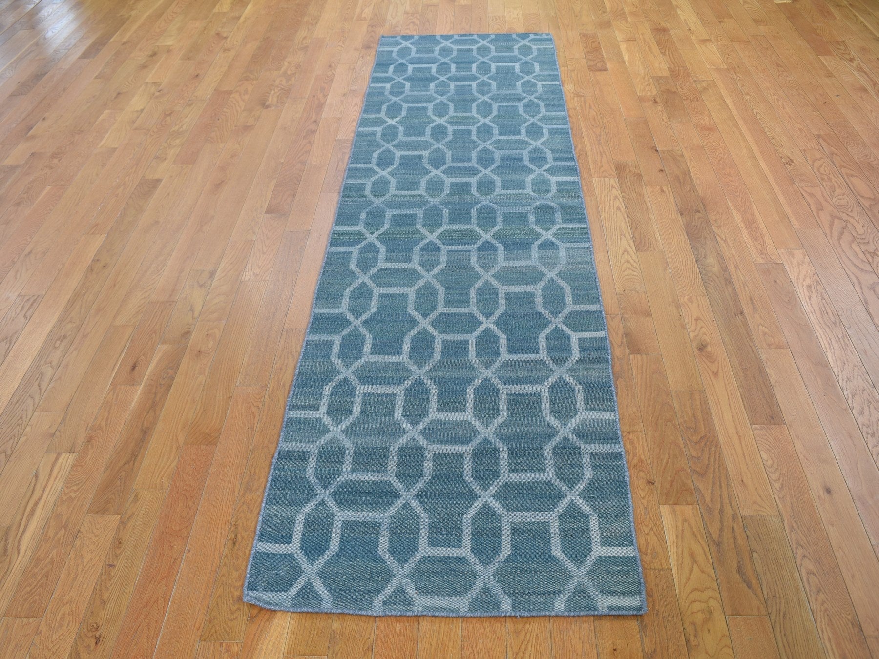 Kilim Flat-Weave hand-knotted wool runner in Blue, 2'7" x 9'8" — SKU O059118 (view 2)