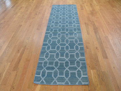 Kilim Flat-Weave hand-knotted wool runner in Blue, 2'7" x 9'8" — SKU O059118 (view 2)