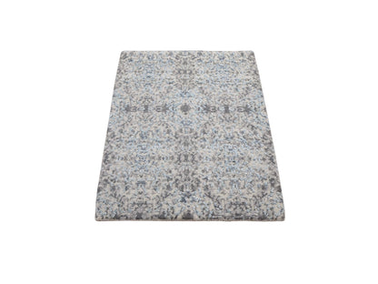 Grey 2'0" x 3'0" Modern / Contemporary Hand knotted Wool/Silk Rug - Sku: O059130