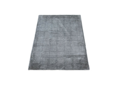 Grey 2'0" x 3'0" Modern / Contemporary Handloom Wool/Silk Rug - Sku: O059135