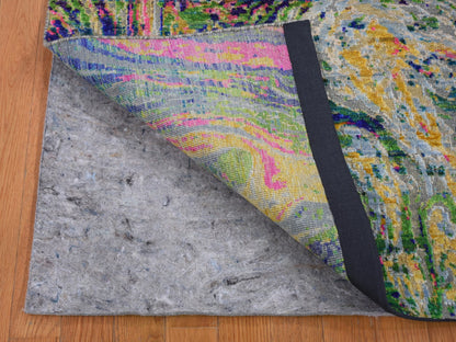 Yellow 4'9" x 6'7" Transitional Hand knotted Wool/Silk Rug - Sku: O059151