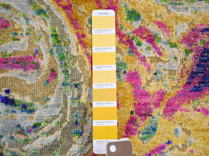 Yellow 4'9" x 6'7" Transitional Hand knotted Wool/Silk Rug - Sku: O059151