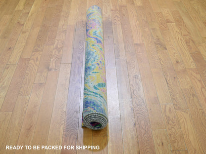 Yellow 4'9" x 6'7" Transitional Hand knotted Wool/Silk Rug - Sku: O059151