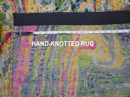 Yellow 4'9" x 6'7" Transitional Hand knotted Wool/Silk Rug - Sku: O059151