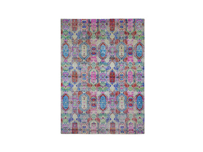 Yellow 5'0" x 6'10" Modern / Contemporary Hand knotted Wool/Silk Rug - Sku: O059152