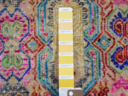 Yellow 5'0" x 6'10" Modern / Contemporary Hand knotted Wool/Silk Rug - Sku: O059152