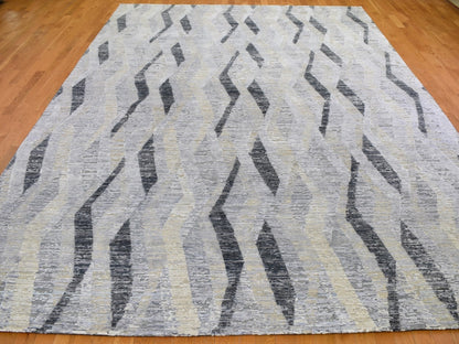 Grey 10'0" x 14'0" Modern / Contemporary Hand knotted Wool/Silk Rug - Sku: O059153