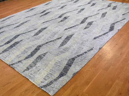 Grey 10'0" x 14'0" Modern / Contemporary Hand knotted Wool/Silk Rug - Sku: O059153
