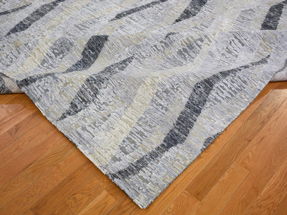 Grey 10'0" x 14'0" Modern / Contemporary Hand knotted Wool/Silk Rug - Sku: O059153