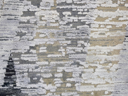 Grey 10'0" x 14'0" Modern / Contemporary Hand knotted Wool/Silk Rug - Sku: O059153