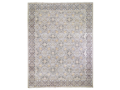 Ivory 12'0" x 15'5" Transitional Hand knotted Wool/Silk Rug - Sku: O059154