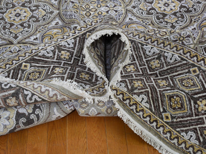 Ivory 12'0" x 15'5" Transitional Hand knotted Wool/Silk Rug - Sku: O059154
