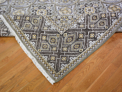 Ivory 12'0" x 15'5" Transitional Hand knotted Wool/Silk Rug - Sku: O059154