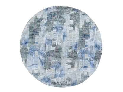 Blue 8'0" x 8'0" Modern and Contemporary Hand knotted Wool/Silk Rug - Sku: O059156