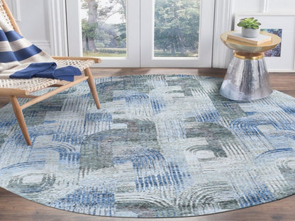 Blue 8'0" x 8'0" Modern and Contemporary Hand knotted Wool/Silk Rug - Sku: O059156