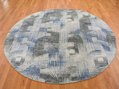 Blue 8'0" x 8'0" Modern and Contemporary Hand knotted Wool/Silk Rug - Sku: O059156