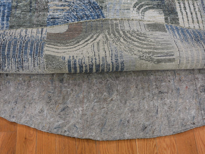 Blue 8'0" x 8'0" Modern and Contemporary Hand knotted Wool/Silk Rug - Sku: O059156