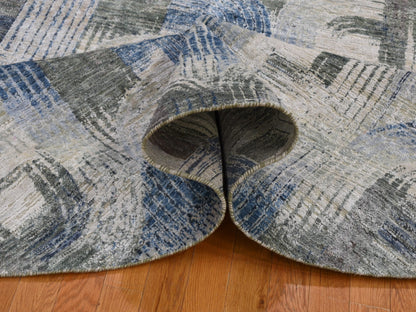 Blue 8'0" x 8'0" Modern and Contemporary Hand knotted Wool/Silk Rug - Sku: O059156