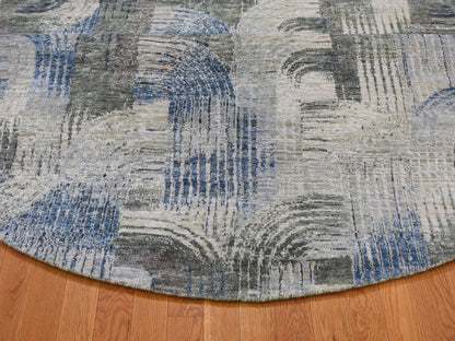 Blue 8'0" x 8'0" Modern and Contemporary Hand knotted Wool/Silk Rug - Sku: O059156