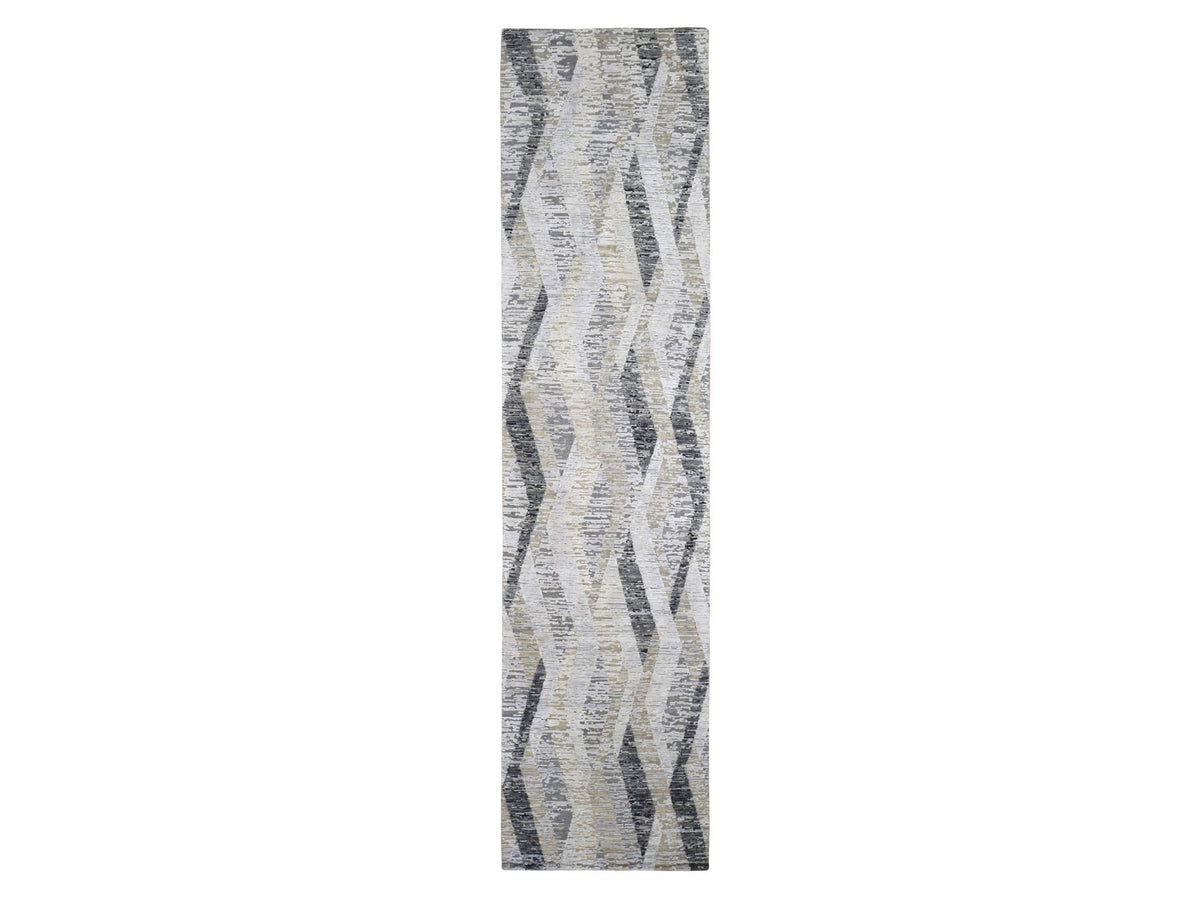 Modern / Contemporary hand-knotted wool/silk runner in Gray, 3' x 12' — SKU O059162