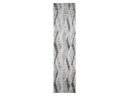 Grey 3'0" x 12'0" Modern / Contemporary Hand knotted Wool/Silk Rug - Sku: O059162