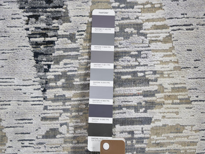 Grey 3'0" x 12'0" Modern / Contemporary Hand knotted Wool/Silk Rug - Sku: O059162
