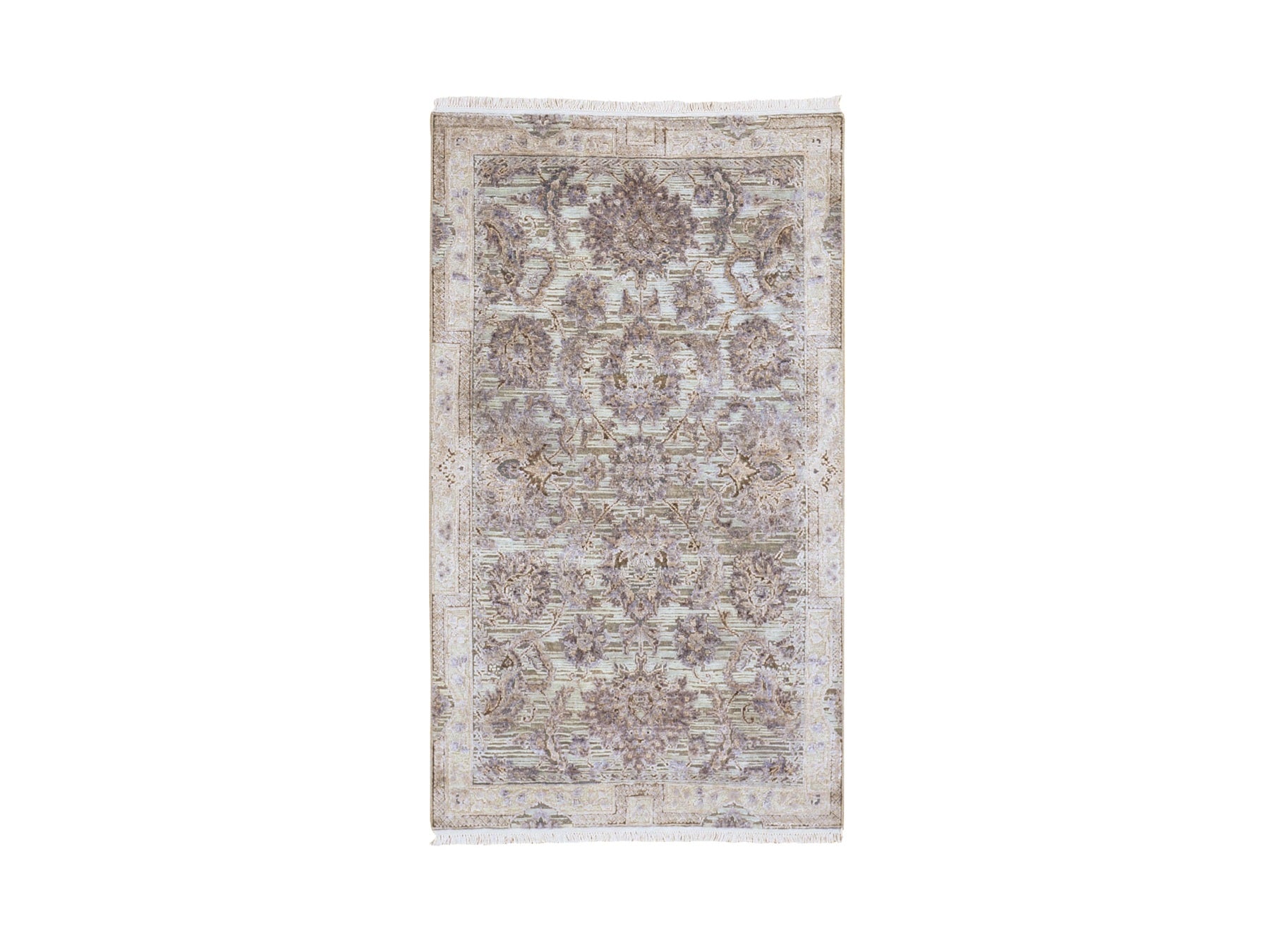Oushak hand-knotted wool/silk rug in Green & Gray, 3' x 5'2" — SKU O059163