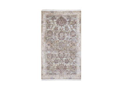 Oushak hand-knotted wool/silk rug in Green & Gray, 3' x 5'2" — SKU O059163