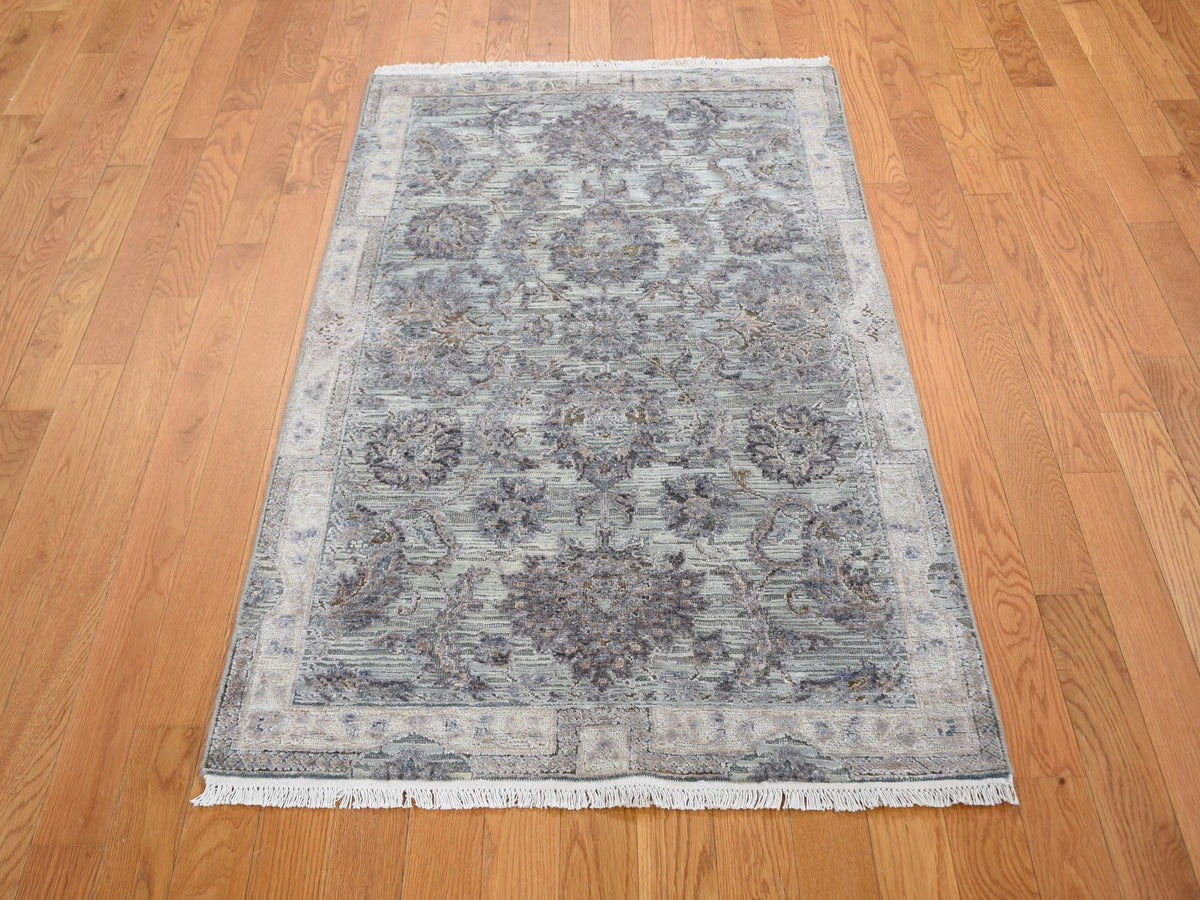 Oushak hand-knotted wool/silk rug in Green & Gray, 3' x 5'2" — SKU O059163 (view 2)