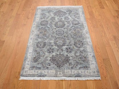 Oushak hand-knotted wool/silk rug in Green & Gray, 3' x 5'2" — SKU O059163 (view 2)