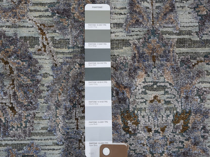 Oushak hand-knotted wool/silk rug in Green & Gray, 3' x 5'2" — SKU O059163 (view 4)