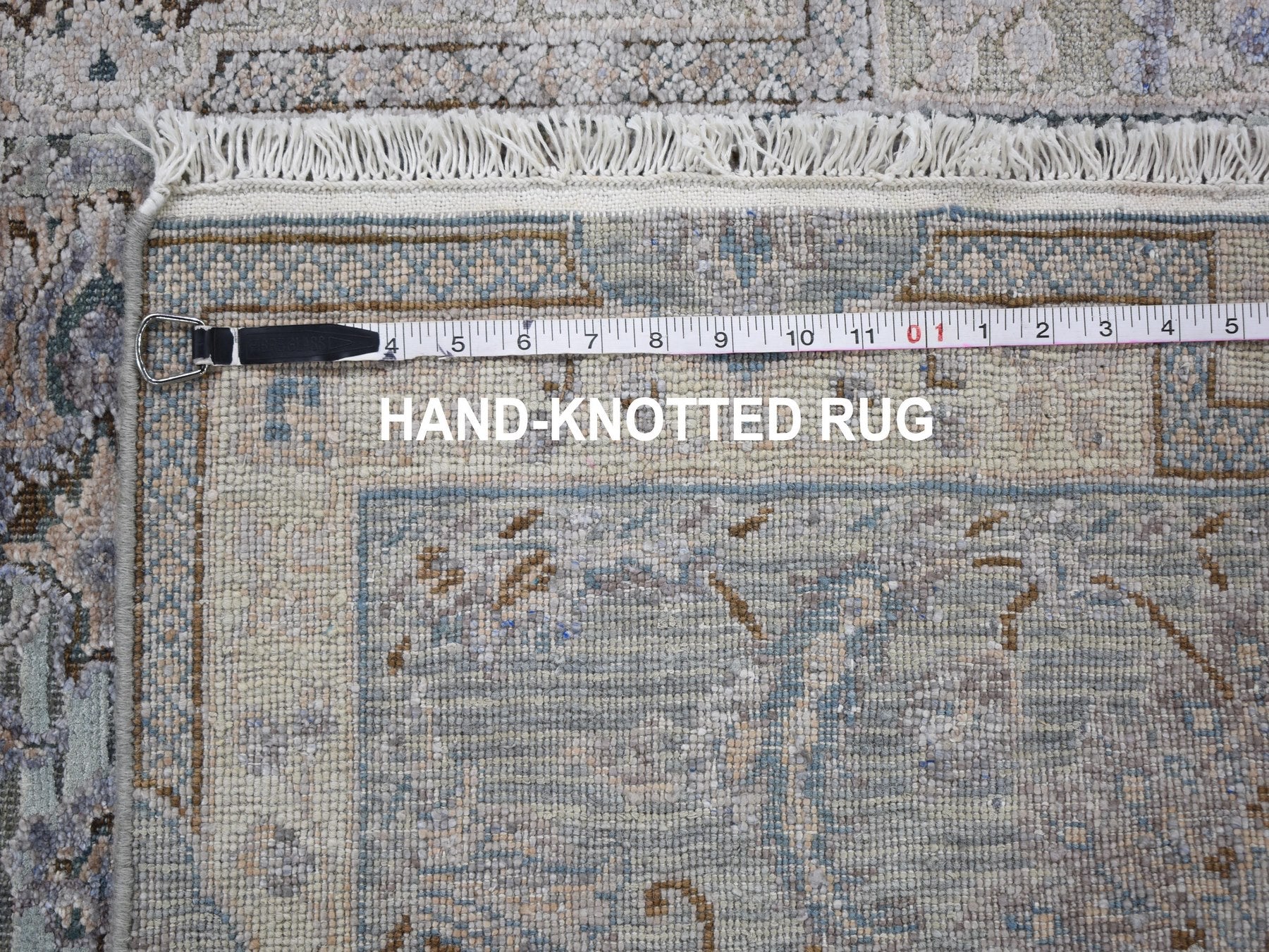Oushak hand-knotted wool/silk rug in Green & Gray, 3' x 5'2" — SKU O059163 (view 7)